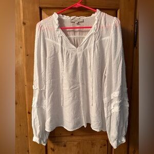 Loft Lightweight White Tie At Neck Long Sleeve Shirt Size Medium